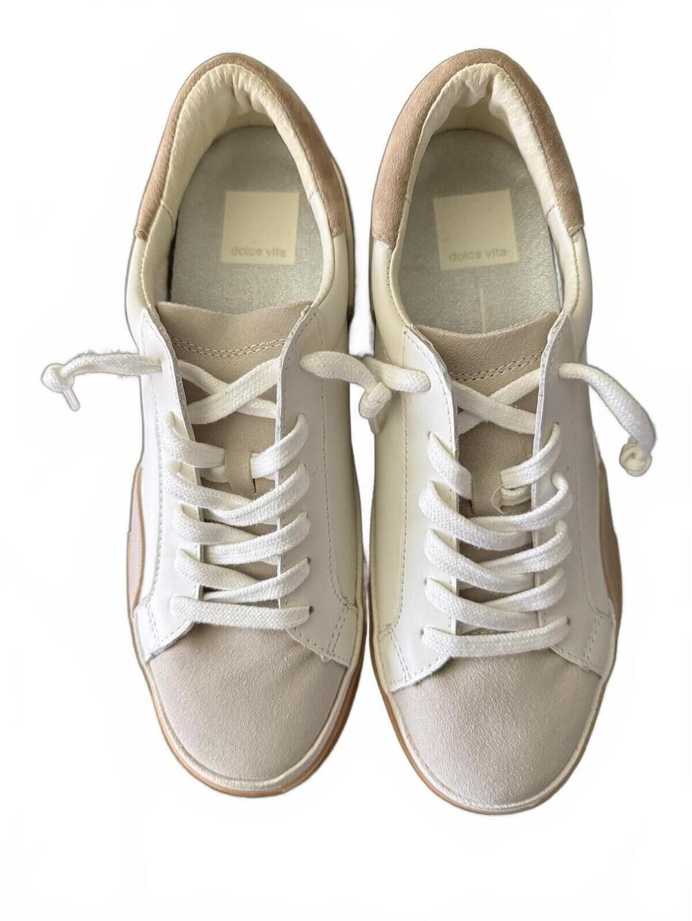 NEW Dolce Vita Women's Sneakers Size 7 White Sand Gold Lace Up Athleisure Casual - Picture 5 of 9